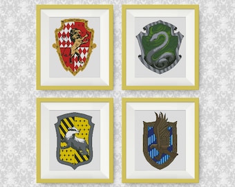 SET, Harry Potter Cross Stitch Pattern, Gryffindor, Slytherin, Hufflepuff, Ravenclaw, PDF counted cross stitch pattern, #P139