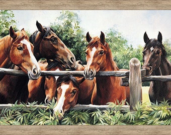 Pleasant Pastures Horse Fabric Panel 34" x 44" / Quilt Panel / Horse Quilt Panel / Northcott Studio Pleasant Pastures Panel 100% Cotton