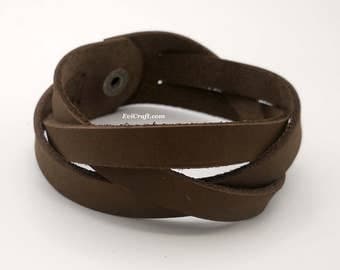 Mystery Braid 25 mm nubuck brown Leather braided bracelet, leather cuff, hand band, gift for men wristband, leather jewellery