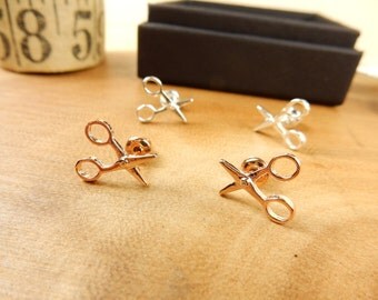 Scissor Earrings, Rose Gold Studs, Silver Earrings, Scissors Jewellery, Gift for Hairdresser, Crafter, Seamstress Earrings
