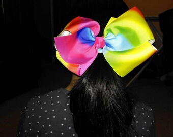 Jojo Bow, Jojo Siwa Inspired Handmade Large 8 Inch Rainbow Hair Bow on Metal Alligator: perfect for dance classes, parties & casual wear