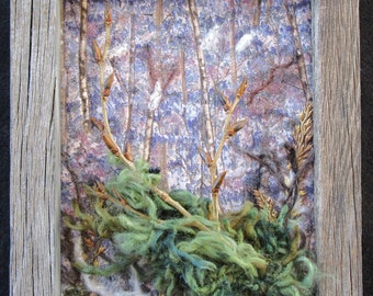 Framed Landscape Quilt, Landscape Tree Scene, Fiber Art Quilt, Original Design, Home Decor, Old Barnwood Frame, 8"x10"