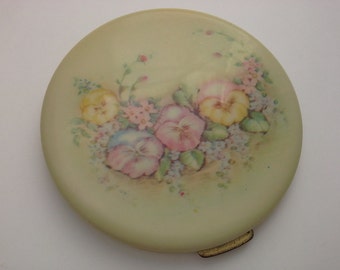 Vintage Compact, Celluloid Compact, Rex Fifth Ave, Rex 5th Ave, Flapjack Compact, Pancake Compact, Rex Compact, Floral Compact, Rex Makeup