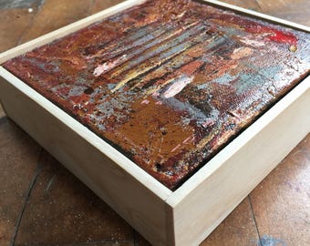 Original oil painting on canvas, 6 x 6". Handcrafted light weight wood frame. 2" in depth. Ready to hang.