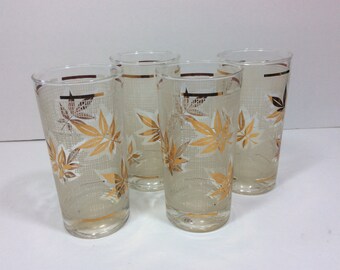 Vintage Gold Leaf 12 oz. Drinking Glasses Tumblers