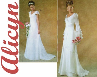 Fantasy Wedding Dress Pattern McCALLS M4379 bust 38-44" Fairy Wedding Dress Empire Waistline Short Train Tiered Sleeves Cap Sleeves