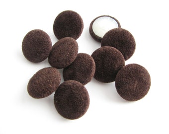 Brown velvet buttons, 10 fabric covered buttons in plushy velvet, 17 mm across