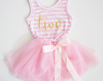 Second Birthday Dress ~ Pink and Gold Birthday Outfit ~ 2nd Birthday Outfit Girl ~ 2nd Birthday Dress ~ Girl Birthday Tutu Dress ~ two dress