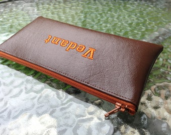Pencil case or wallet personalized 9" x 4" name or initials Monogrammed embroidered ANY COLOR