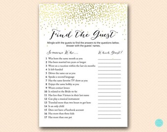 Gold Bridal Shower Activities, Find the Guest Bridal Shower Game, Bridal Shower Game, Gold Dots Bridal Shower Game, gold bachelorette BS472B