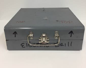 Vintage Metal Drill Box/ Vintage Metal Tool Box/ Grey Metal Box/ Tool Box