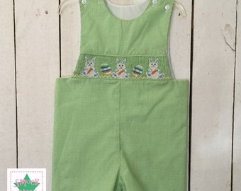 Smocked Easter Shortall, Eggs & Bunny Shortall, Smocked Boys Shortall