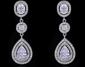 Chandelier wedding earrings Bridal earrings Rhinestone bride earrings Long crystal CZ Bridal earrings Bridal jewelry Wedding Accessory