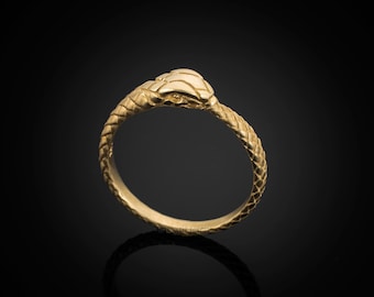 Gold Ouroboros Tail Biting Snake Ladies Ring Band (yellow, white, rose gold, 10K, 14K)