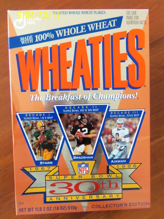 Wheaties box Super Bowl 30th Anniversary never opened