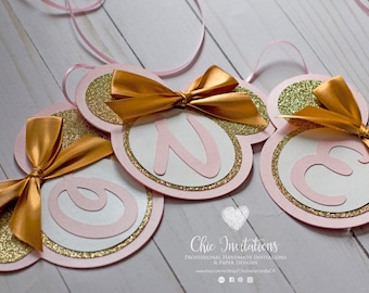 Banner Minnie Mouse, pink & gold, Birthday Banner, Custom Banner (Price for ea letter)