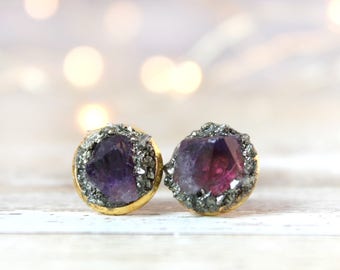 Raw Amethyst Earrings, Amethyst Earrings, Amethyst Stud Earrings, February Birthstone, Raw Amethyst Jewelry, Earrings for Bridesmaids