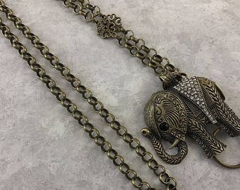 Sparkly Crystal Elephant Lanyard, Bronze Chain Lanyard, ID Badge Holder, ID Lanyard, Badge Lanyard, Lanyard ID Holder - Breakaway optional