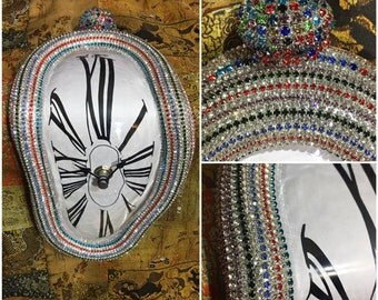 Melting Clock / Rhinestone Clock / Multi-Color Clock / Chain Clock / Dali Inspired Clock / Unique Clock / art clock / Christmas Present