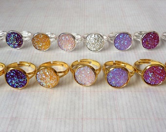 SALE! Glitter Stardust Ring / Faux Druzy Ring / Sparkly Ring / Colourful Rings / Choice of Colours / Sparkly Faux Druzy Ring / Adjustable