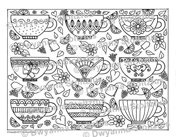 Teacups Coloring Page JPG