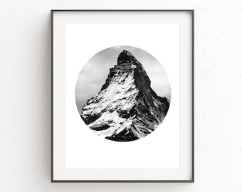 Mountains Print, Geometric Print, Circle Art, Mountain Photography, Circle Print, Printable Wall Art, Black and White Print