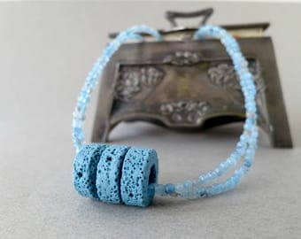 blue statement necklace, light blue necklace, gemstone statement necklace, jade statement necklace, natural stone necklace, jade necklace