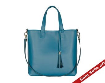 SALE discount 50% off Leather handbag handmade women shoulder bag oversize large hobo crossbody tote made to order purse marine turquoise