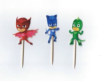 12 PJ masks Cupcake toppers, PJ mask, Party cupcake toppers, masks, Double sided