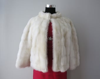 Original 60s fausse fourrure designer court veste blanche S / M