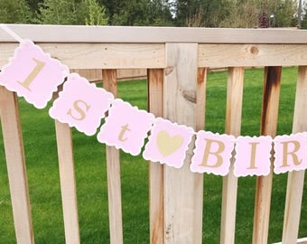 Party decoration, Birthday Banner, Baby Shower banner, Pink Birthday Banner, Pink and Gold 1st Birthday, Custom Banner.