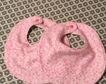 Baby Bib - Pink Stars - Flannel/Terry Cloth