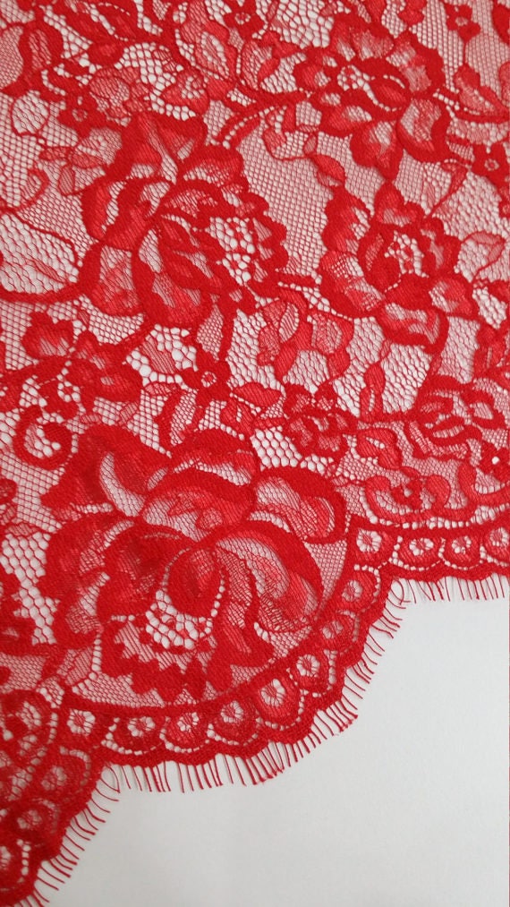Red lace fabric French lace Chantilly lace Wedding lace
