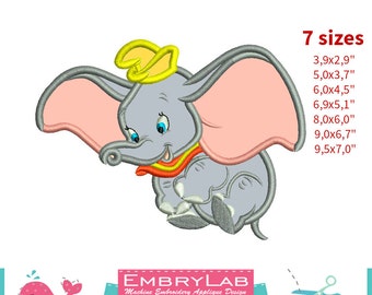 Applique Dumbo Baby Elephant. Machine Embroidery Applique Design. Instant Digital Download (17324)
