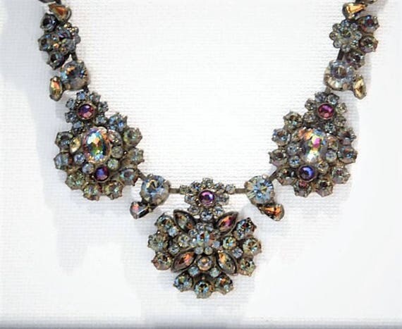 Vintage SORRELLI Rhinestone Necklace VITRAIL Swarovski Austria Crystal Couture Designer Runway Fashion Jewelry Multi Color Watermelon