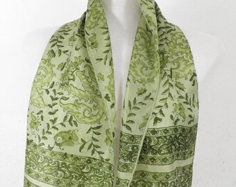 Spring Greens Indian Silk Vintage Scarf