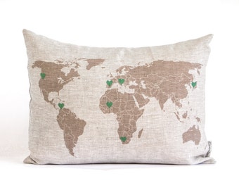 Personalized Map Pillow, World Map Pillow, Long Distance Relationship, Gift for Him, Gift For Her, Long Distance Relationship