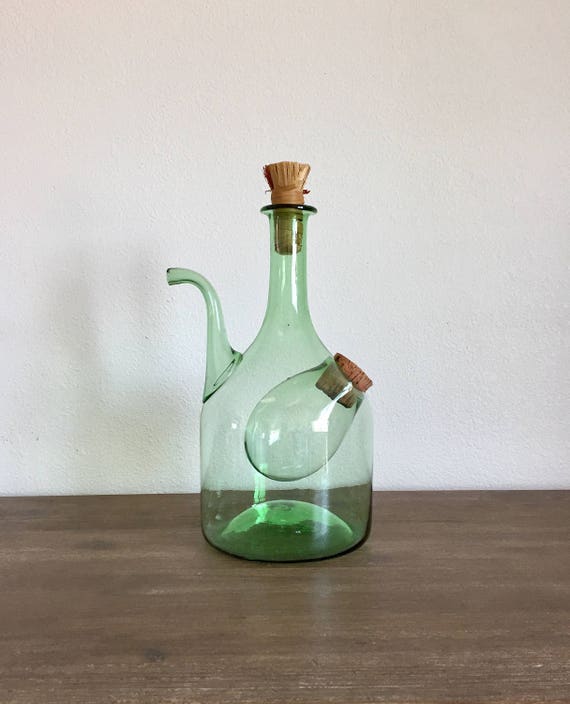 Vintage Wine Decanter Italian Green Glass Wine Decanter with
