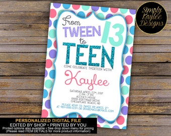 Tween to Teen 13th Birthday Party Invitation