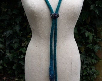 Petrol coloured felt necklace with beads