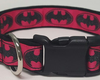 dog collar, pink glitter batman, pink batman, pink batman dog collar, pink batman collar, batman collar, batman logo, super her0