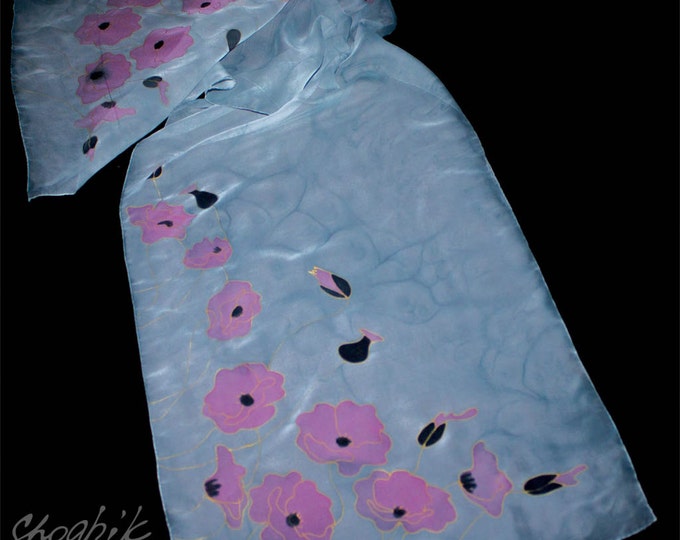 Hand Painted Women’s Silk Scarf Flowers