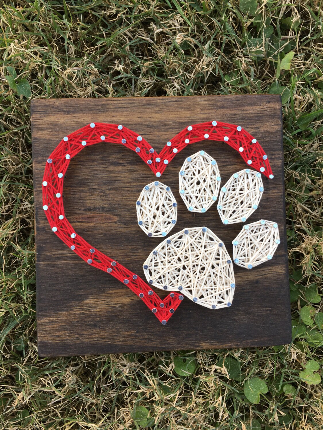 made to order mini dog paw heart string art board