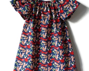 girls dress, girls boho dress, girls party dress, girls fox dress, woodland dress, occasion dress, girls clothing, gifts for her,