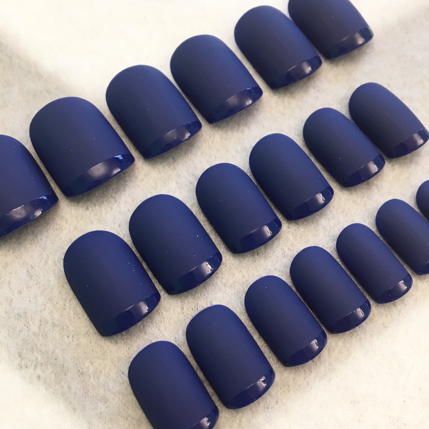Matte Navy Squoval Faux Nails Gloss Navy Tips Squoval