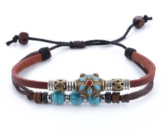 Leather Bracelet // Turquoise Bracelet // Hippie Bracelet // Tribal Bracelet // Gypsy Leather Bracelet For Woman // hippy Leather Bracelet