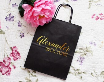 Custom Groomsman Gift Bag Paper, Personalized Best Man, Bridesmaid Available In Navy Or Black