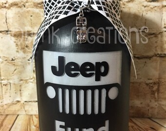 Jeep Fund Painted Mason Jar Bank, jeep grill, jeep, jeep fund, bank, piggy bank, painted mason jar, mason jar, gift, mason jar bank, fund