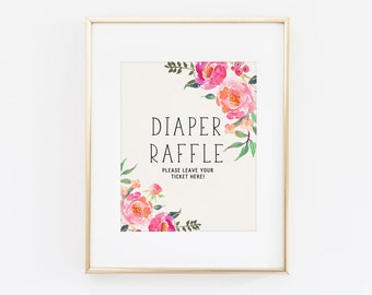 Baby shower sign - Diaper raffle sign - Diaper raffle printable - Printable baby shower - Girl baby shower - Pink peach flowers