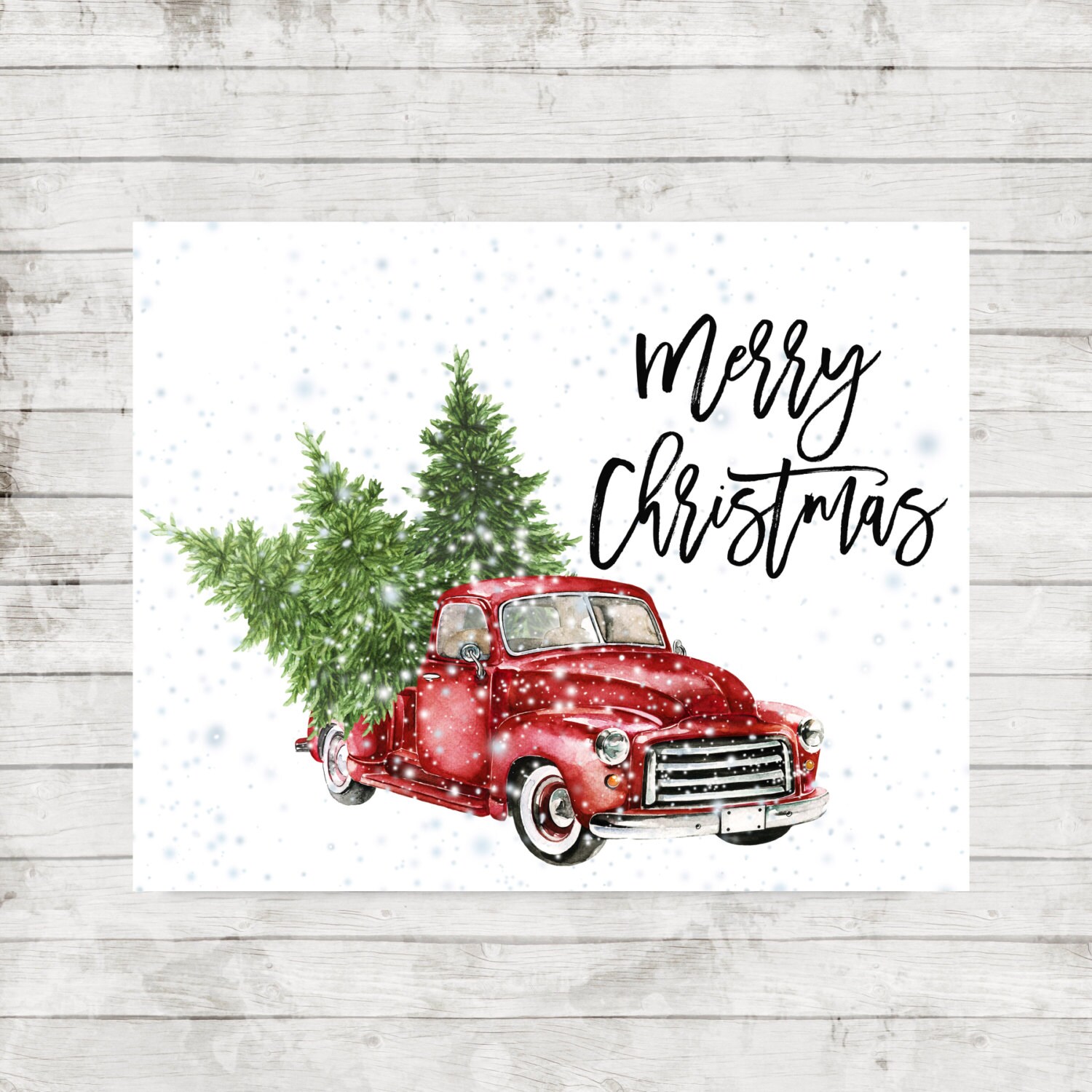 Merry Christmas printable Christmas red truck With Trees